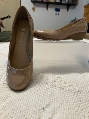 CL by Laundry Patent Nude Wedge Pumps